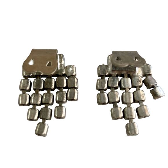 Vintage 50s Small Silver Rhinestone Fall Shoe Purse Accessory Clips Bridal - Picture 4 of 7